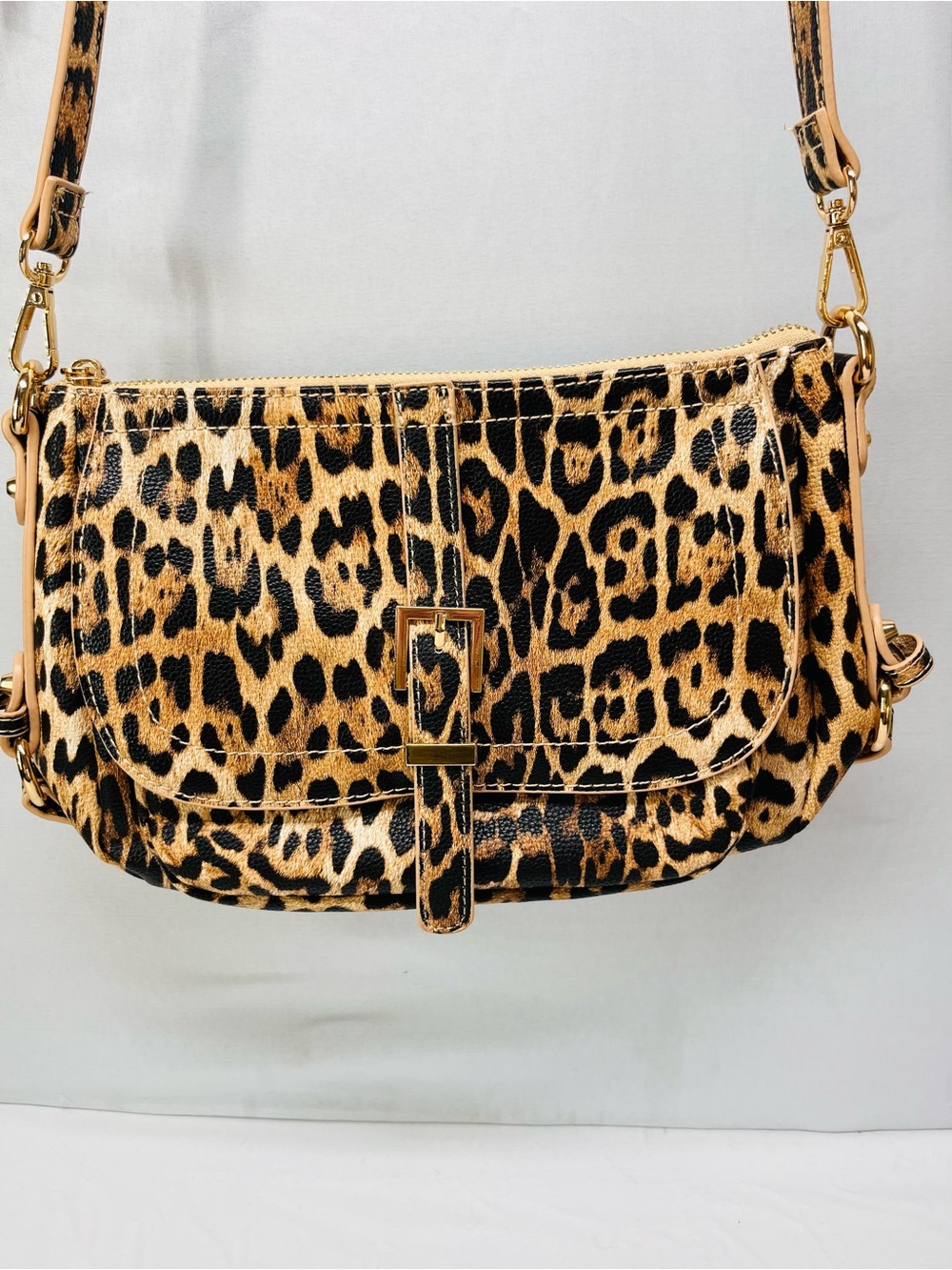 Urban Expressions Leopard Print Crossbody in Tan and Black